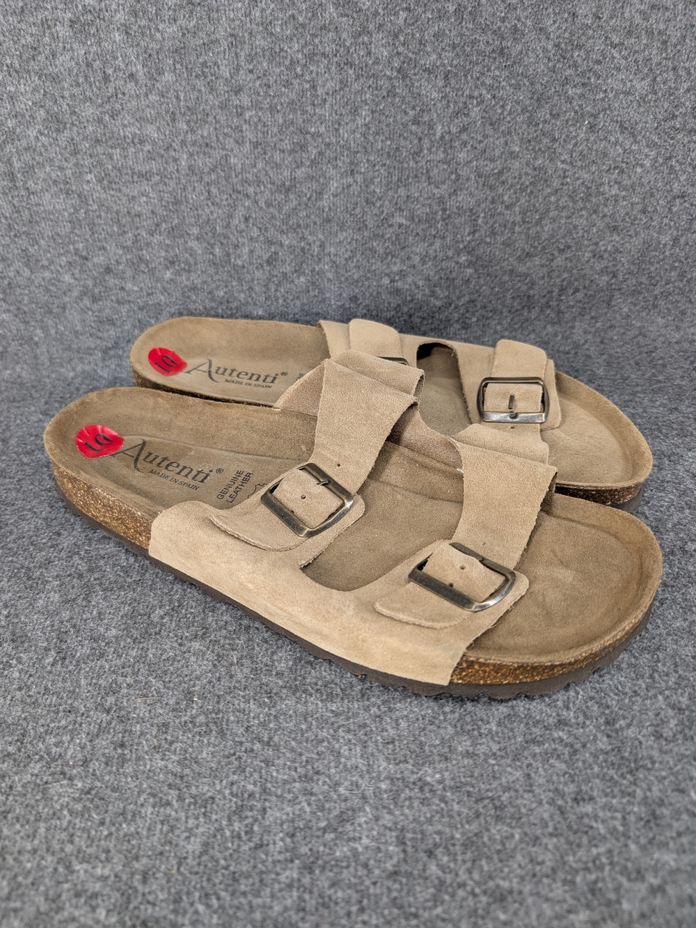 Autenti Men’s Tan Suede Double-Buckle Slide Sandals